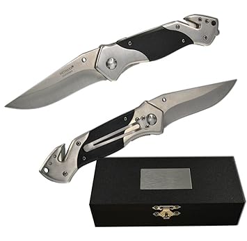 Metmaxx® Rettungsmesser Cut & Rescue Feuerwehrmesser Taschenmesser mit Wunschgravur, Auswahl Gravur:Ohne Gravur