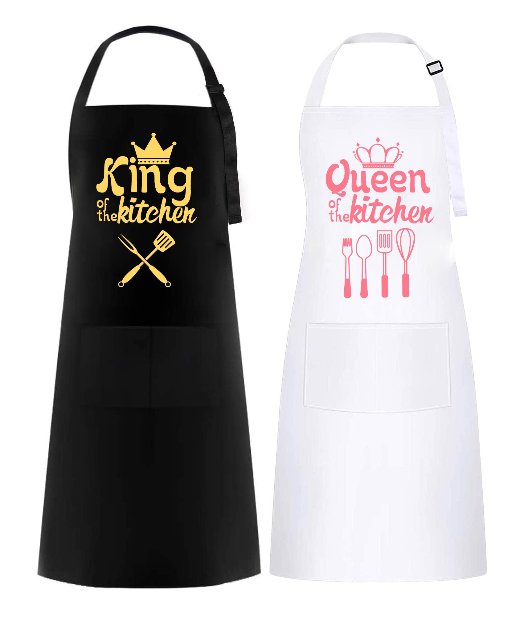 2 PCS Mr. & Mrs. Couple Aprons Set, Wedding Gift for Couple, Kitchen Waterproof Aprons, Apron for Women and Men, Gift for Wedding, Engagement, Anniversary, Valentine’s Day (King & Queen)