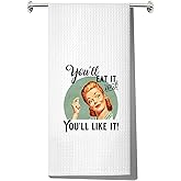 LEVLO Retro Housewives Food Dish Towel Retro Housewife Gift You'll Eat It and You'll Like It Waffle Weave Dish Towel Kitchen Decor (You'll Eat It Towel)