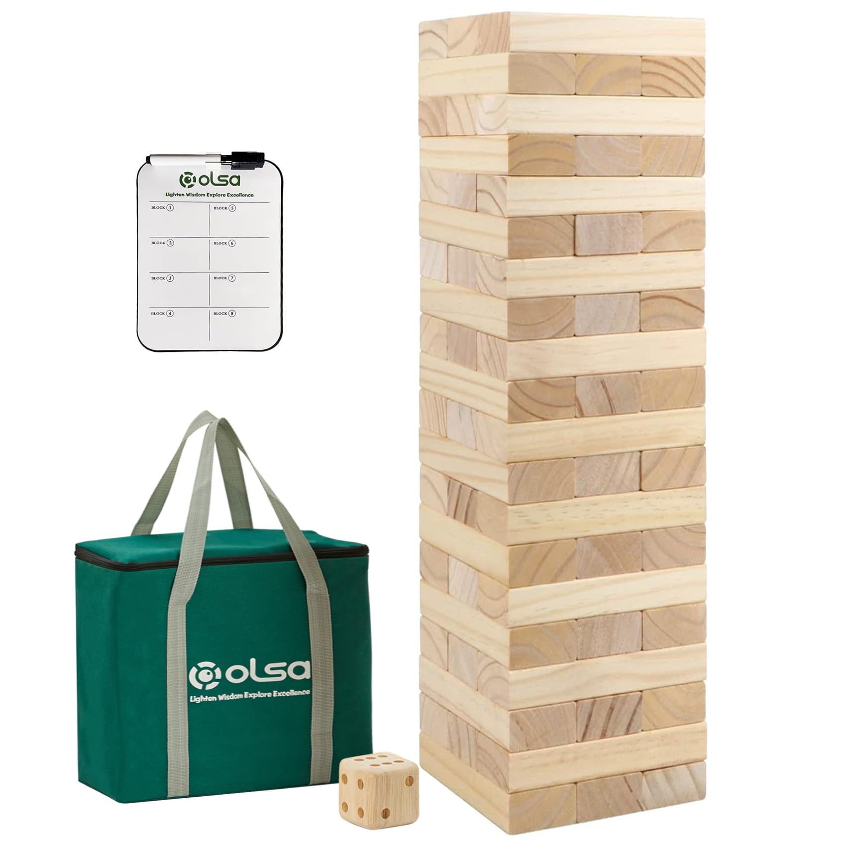 Photo 1 of Olsa Giant Tumble Tower 60 PCS Wooden Block Stacking Games with Carrying Bag Classic Indoor & Outdoor Games for Kids Adults Family Backyard Lawn Beach Camping (Stack from 2.2 Ft to 5Ft)