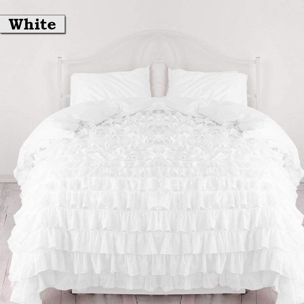 Kanak Bedding Ultra Soft 100% Egyptian Cotton- Genuine 500 TC Ruffle Duvet Set Solid King/Cal-King, White