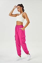 COPYLEAF Womens Parachute Cargo Pants with Pockets