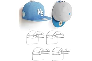 MSKEI Adhesive Hat Hooks for Wall, Baseball Caps Strong Holdr, Ball Cap Hanger Wall Mount, Hat Display Rack, Hat Organizer Accessories, Clear 4-Pack