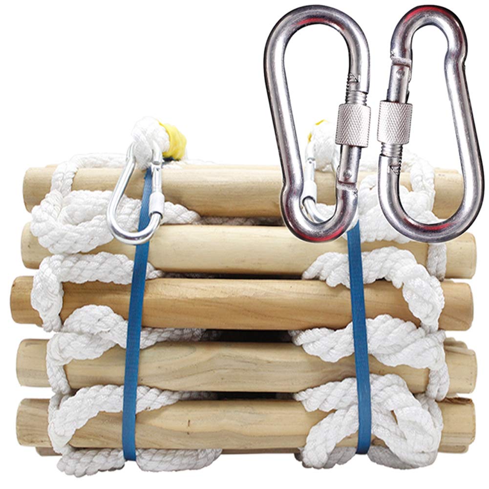 Rope Ladder Soft Ladder Round Wooden Stick Climbing Non-Slip Rope Ladder Emergency Work Safety Fire Rescue Rock Climbing Stories Escape Fitness Training Ladder Load Capacity 500kg,8m