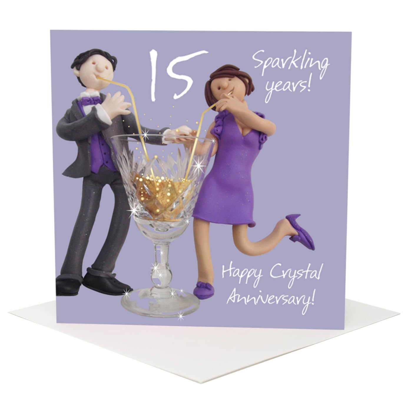 Holy Mackerel fifteen sparkling years crystal 15th wedding anniversary card for a couple - designed by artist Erica Sturla - 15cm square and blank inside for your message - made in the UK