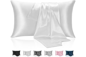 Hotella Luxury Microfiber Silky Satin Pillowcases for Hair and Skin, Ivory White Queen Size Set of 2, Cooling Hotel Bed Pillow Covers with Envelope Closure for Hot Sleepers, Machine Washable, 20"x30"