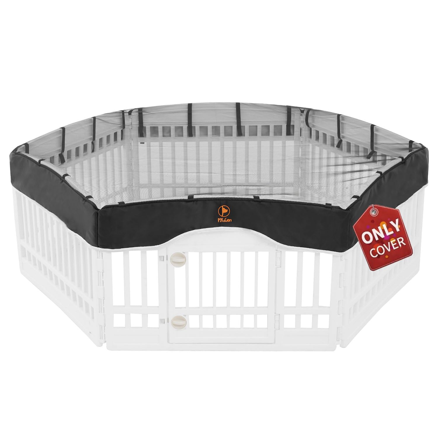 Photo 1 of PJYuCien Dog Playpen Mesh Top Cover, Fits 36 Inch 6 Panels Regular Hexagonal Plastic Exercise Pet Pen, Telescopic Buckles Connections, Black (Note: Only Cover, Fence Not Included)