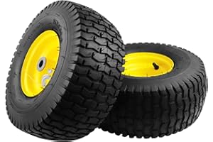 AREMAE 2PCS 15x6.00-6 Lawn Mower Tires, 4 Ply Tubeless 15x6-6 Front Tire Assembly Replacement for Craftsman/John Deere/Cub Cadet Riding Mowers,570lbs Capacity,3" Offset Hub,3/4" Bushing