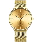 FIZILI Mens Watches Ultra-Thin Minimalist Waterproof - Fashion Wrist Watch for Men Unisex Dress with Stainless Steel Mesh Band