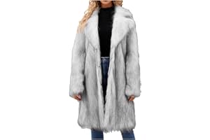 NATHGAM Faux Fur Coat Womens Long Lapel Faux fur Jackets Winter Warm Shaggy Coats Solid Color Outerwear Cardigan with Pockets