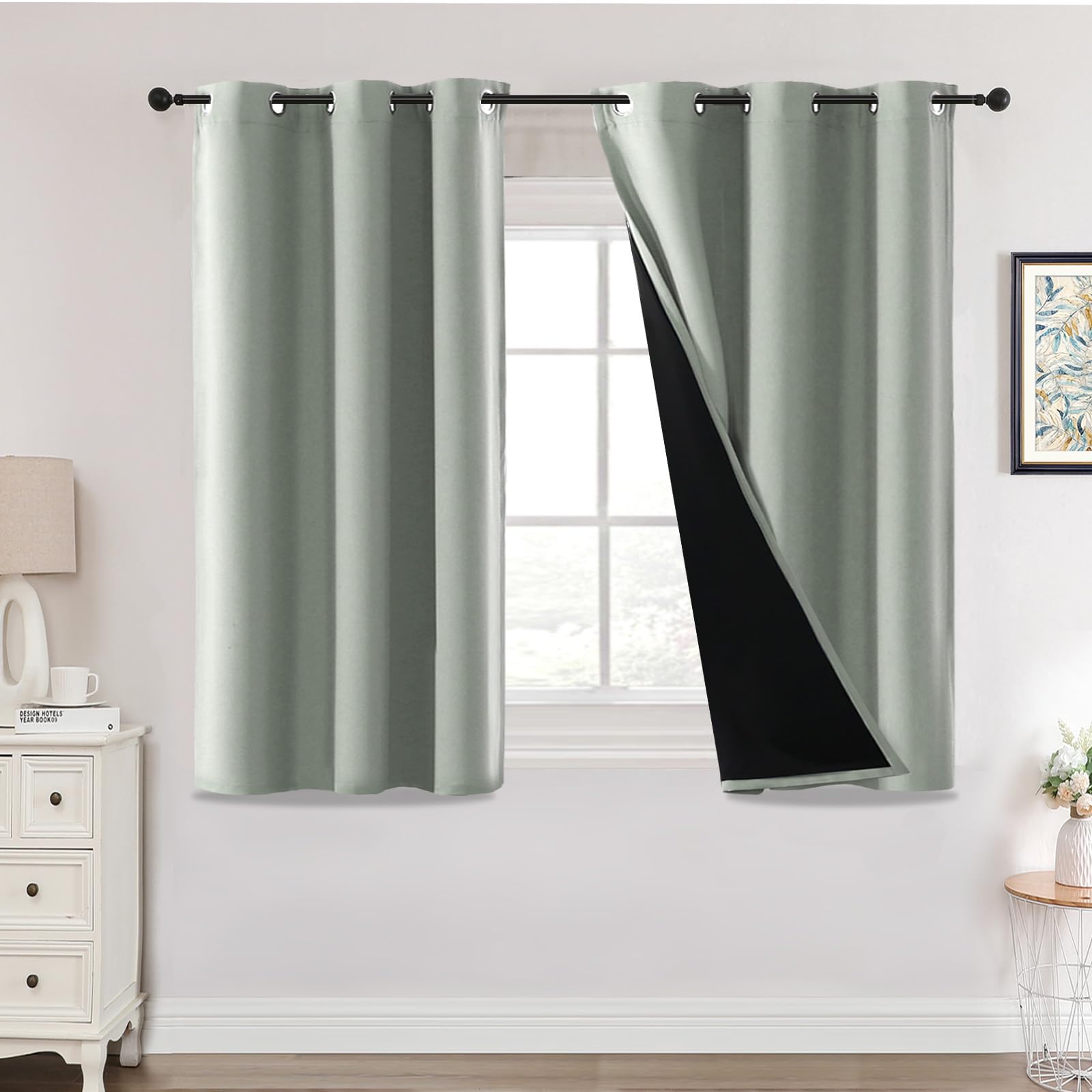H.Versailtex 100% Blackout Curtains,Thermal Insulated & Warm Protecting Curtains Eyelet for Living Room, Bedroom,46 x 54 Inch,2 Panels,Sage Green Curtains