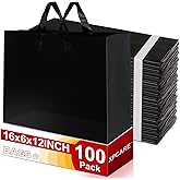 XPCARE 100Pack Frosted Plastic Gift Bags, 16x6x12 Black Plastic Shopping Bags with Handles for Small Business, Boutiques, Retail Stores, Gifts & Merchandise
