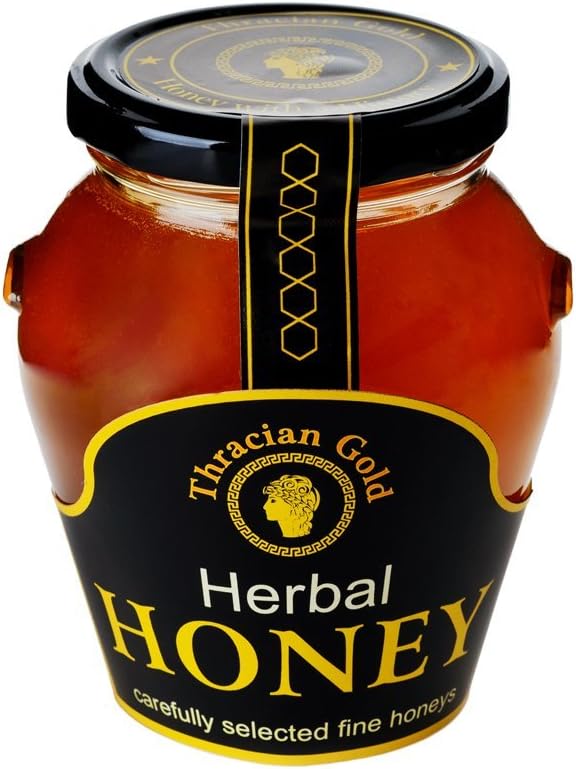 Raw Herbal Wildflower Blossom Honey Pure and Natural, Unprocessed, Unpasteurised Honey by Thracian Gold Honey 380 g Glass jar