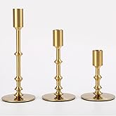 Mofunci Gold Candle Holders, Modern Taper Candle Holders for Table Mantel Dining Wedding Home Decor, Brass Candlestick Holders Set of 3