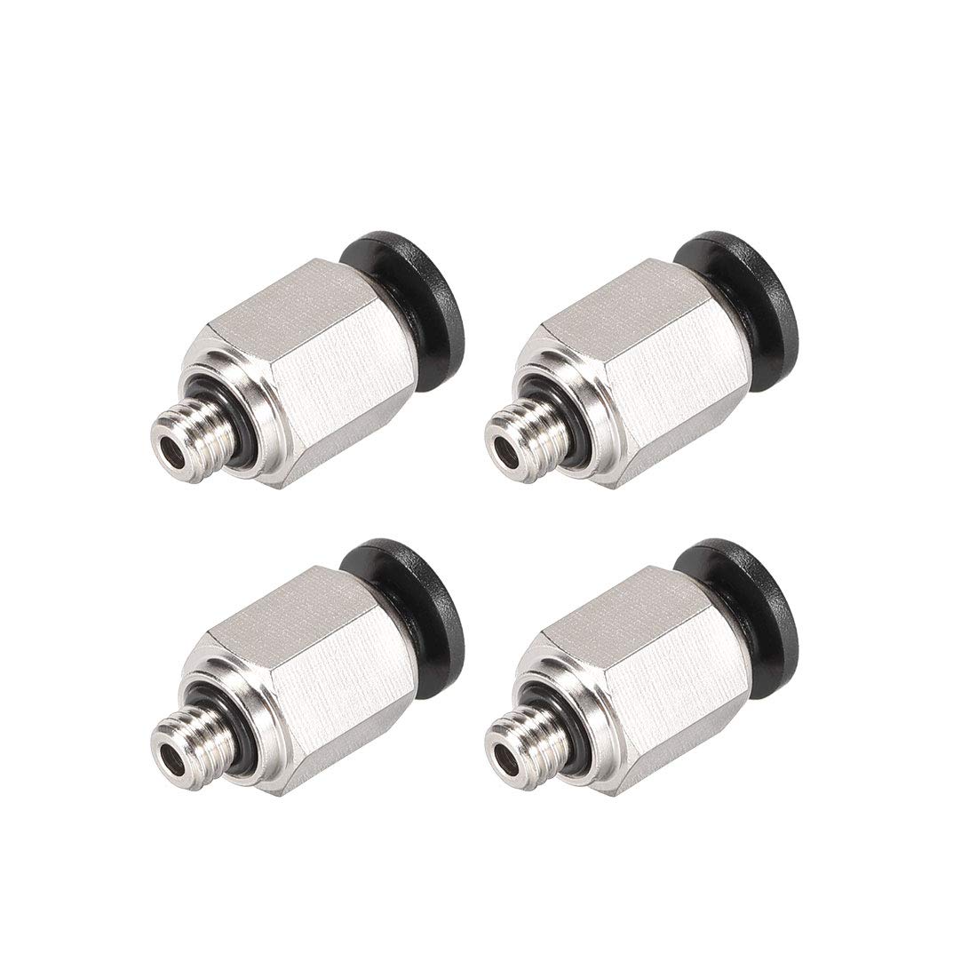 sourcing map Straight Pneumatic Push to Quick Connect Fittings M5 Male X 4mm Tube OD Silver Tone 4pcs