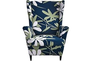 NILUOH Wingback Chair Slipcover 2-Piece Stretch Wingback Chair Sofa Slipcover Armchair Cover Printed Furniture Protector Couch Soft with Elastic Bottom for Living Room, 02
