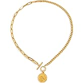 MUYAN Chunky Gold Coin Pendant Necklaces for Women Trendy Toggle Design Statement Chain Necklace Dainty Jewelry