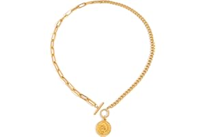 MUYAN Chunky Gold Coin Pendant Necklaces for Women Trendy Toggle Design Statement Chain Necklace Dainty Jewelry