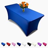 Luxury Collection Royal Blue Stretchable Spandex Tablecloth - Wrinkle, Stain &amp; Water Resistant, 6ft Fitted Table Cover - Perfect for Rectangular Tables, Stretchy Table Cloth for Parties and Events