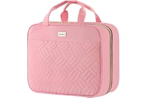 BAFAMYE Large Toiletry Bag for Women with Hanging Hook, Portable Travel Makeup Cosmetic Organizer for Accessories, Shampoo, Full Sized Container, Toiletries (Large, Pink)