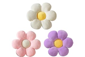CANGHI Flower Pillow - 3 Pcs Flower Shaped Throw Pillow 15.7'' Cute Daisy Flower Pillow Flower Seating Cushions for Adults Kids Home Bedroom Sofa Chair Couch Decor (White/Pink/Purple, 15.74 in)