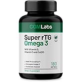 rTG Omega 3 Norwegian Fish Oil with CoQ10 Dietary Supplement- Heart Health & Antioxidant Support with Vitamins D & E – 2000 mg Sustainably Sourced – Super rTG Omega 3, 180 Softgels by CGM Labs