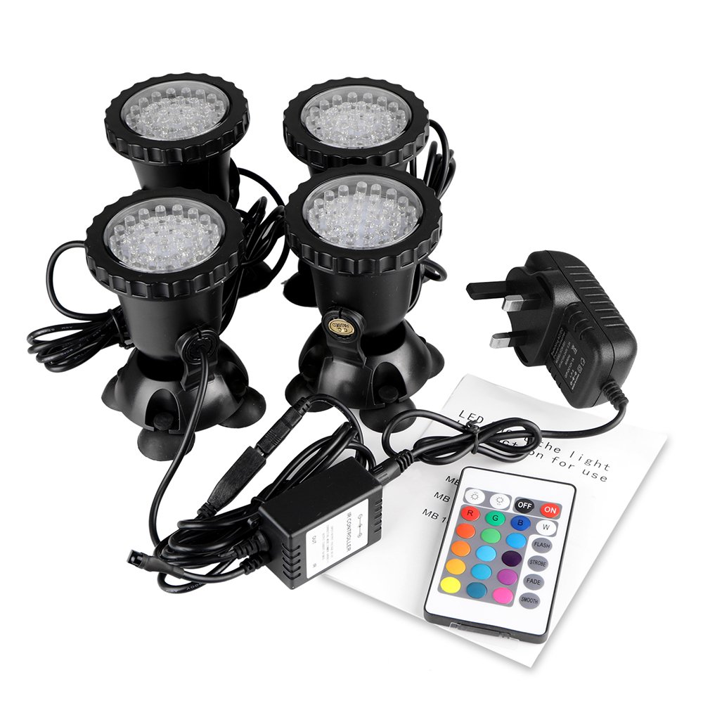 LemonBest® Remote Control RGB LED Pond Spotlight Underwater Aquarium Fish Tank Lighting AC100-240V UK Plug
