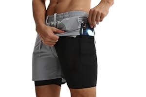 ATTBEA Men's 2 in 1 Running Shorts with Liner 5" Quick Dry Workout Gym Sports Shorts with Pockets