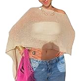 Bocymolay Women Sheer Poncho Shrug Bolero Lightweight Knit Top Summer Cover Up Pullover Shrugs Shawl Sweater