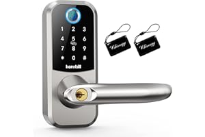 HORNBILL PRO Fingerprint Smart Door Lock with Handle - Hornbill Keyless Entry Door Lock with Lever - Smart Electronic Digital Front Door Keypad - Auto Lock Code App Fob Alexa for Apartment Office - Silver