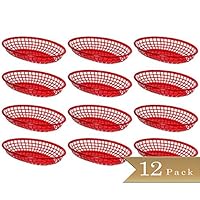 Pack of 12 - TrueCraftware - Oval Red Plastic Fast Food Baskets - 9 1/4" X 5 3/4"