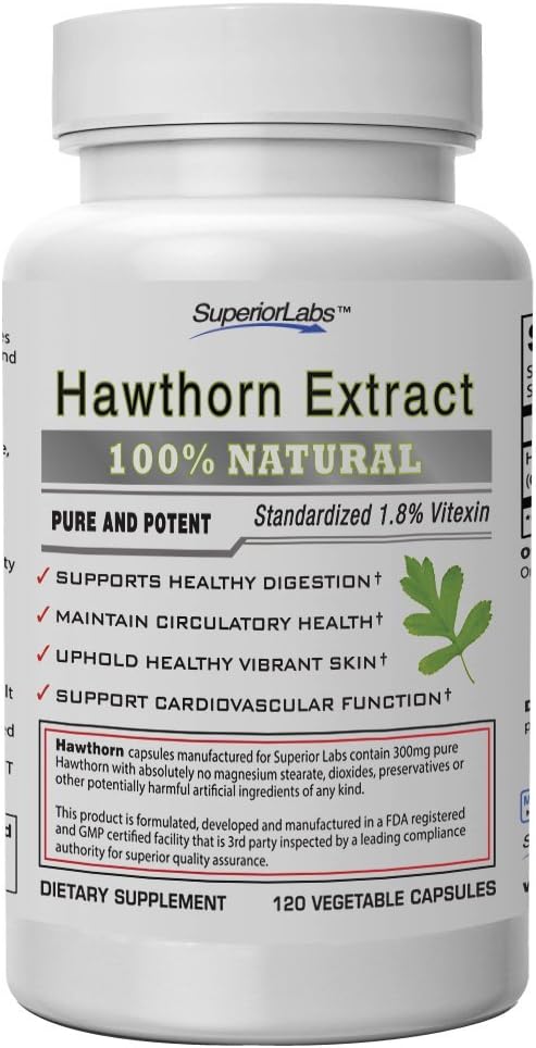 Superior Labs — Best Hawthorn Vitamin Supplement NonGMO, Non Synthetic — 300 mg Dosage, 120 Vegetable Capsules — Powerful Antioxidant — Healthy Digestion — Circulatory & Cardiovascular Health: Health & Personal Care