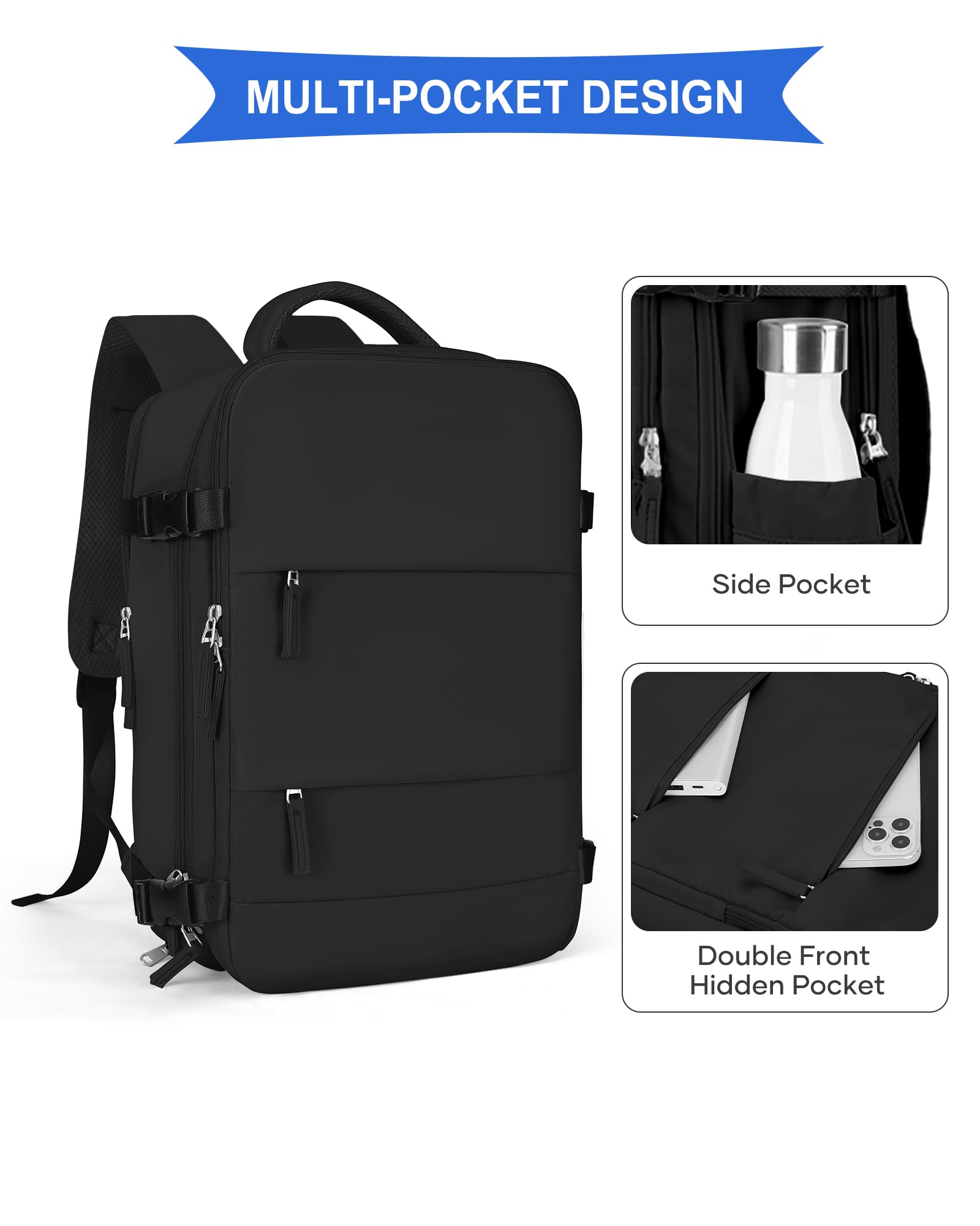 SZLX Rucksack 40x30x20 Wizz air Handgepäck Rucksack für Ryanair Vakuum Reiserucksack Flugzeug Easyjet Handgepäck Laptop Rucksack 14 Zoll mit Schuhfach für Herren Damen 2