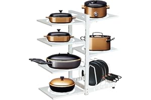 CATECASE Pots and Pans Organizer under Cabinet, Cutting Board Pot Lid Storage Rack with 7-Tier Adjustable Tiers and 10 Storag