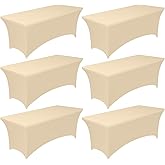 Pureegg Spandex Tablecloth 6ft - 6 Pack, Fitted and Stretch Table Cover for Rectangle Tables, Wrinkle-Resistant and Secure Fabric for Outdoor, Picnic, Party, Wedding, Banquet and Birthday, Champagne