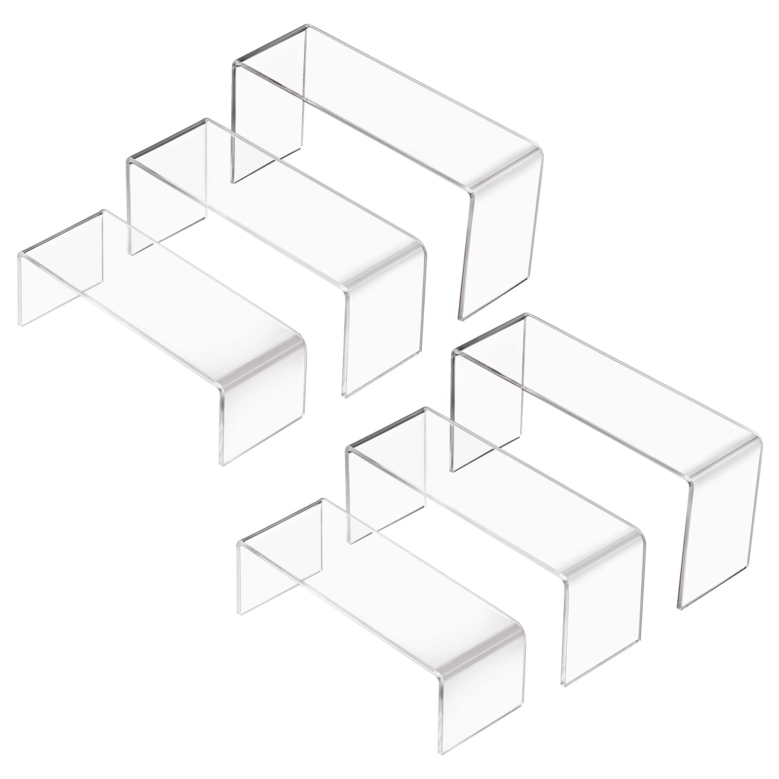 CECOLIC Acrylic Display Stand Riser Clear Small Acrylic Decorator Stand Shelf for Figures Pops, Jewelry, Cupcake, Dessert - 2 Sets (3 Different Sizes)