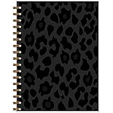 Qnhij Black Leopard Print Spiral Notebook 5.5x8.3, Cheetah Print Journal, Leopard Gifts for Women Journal, Cheetah Gifts for Women Notebook