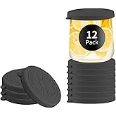 VOLCANOES CLUB Oui Yogurt Jar Lids Silicone | Covers Fit For 5 Oz Oui Yogurt Glass Jars | Perfect For Oui Yogurt Bottle with Label | Lids Only | Food-Grade/Leakproof/Reusable | 12Pcs Black