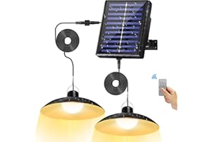 NOONCHILI Solar Pendant Light Outdoor, LED Solar Light Outdoor with Remote Control,3 Adjustable Brightness and Timing Function, IP65 Waterproof Solar Light for Patio, Shop, Garage, Barn, Chicken Coop
