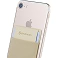 Sinjimoru Secure Card Holder for Back of Phone, Stretchy Fabric Cell Phone Wallet Stick On Credit Card Case for iPhone & Android. Sinji Pouch Flap Beige