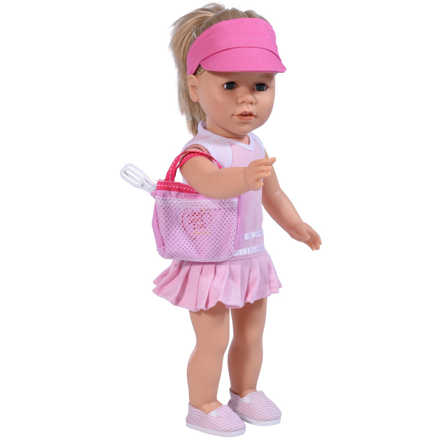 The New York Doll Collection Tennis Outfit For All 18 inch/46cm Dolls - Includes Rackets, Doll Dress and Pink Cap - Dolls Tennis Playset - Dolls Tennis Clothes - Doll Accessories