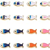 Magibeads 16Pcs Enamel Light Gold Fish Beads 17x8mm Alloy Metal Koi Colorful Kandi Beads Ocean Animal Spacer Bead for Summer Sea Crafts DIY Jewelry Making Supplies