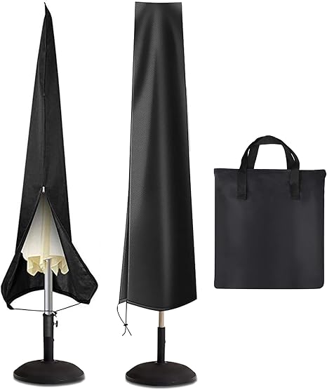 Amazon Com Patio Umbrella Cover 600d Heavy Duty Waterproof Dustproof Breathable Oxford Fabric Outdoor Garden Parasol Covers With Zippered Storage Bag For Outside Umbrellas Black 6ft To 11ft Kitchen Dining