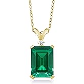 Gem Stone King 5-10 Cttw Gemstone Birthstone and White Diamond Pendant Necklace for Women | 18K Yellow Gold Plated Silver | Emerald Cut 14X10MM with 1MM Round Accent | 18 Inch Chain