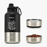 Pawccoli 34oz Dog Water Bottle, Stainless Steel Dog Water Bottle Dispenser with Detachable Food & Water Bowls, Keeps Water Hot/Cold, for Walking, Hiking, Camping(Black)