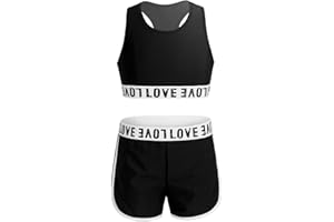 FEESHOW Girls 2 Piece Gymnastic Dance Sports Bra Crop Top with Shorts Outfit Set for Athletic Leotard Dancing Swimming