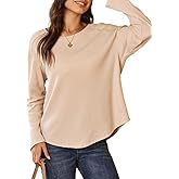Dokotoo Women's Oversized 2026 Spring Waffle Knit Tops Crew Neck Long Sleeve Casual Pullover T Shirts