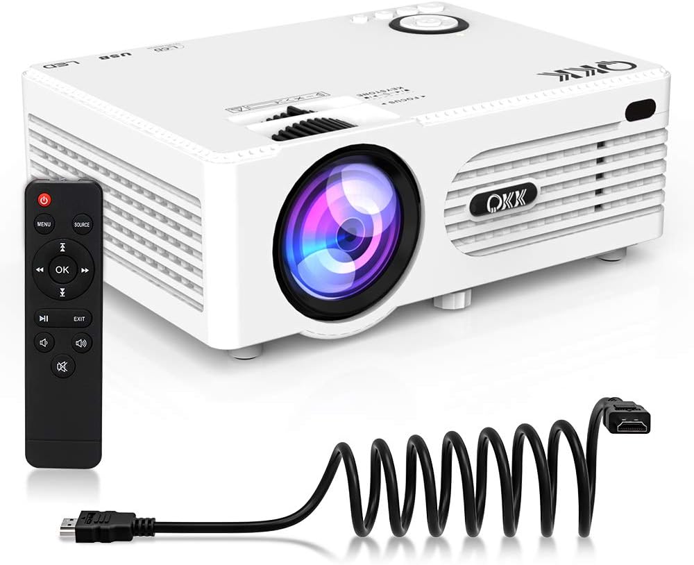 QKK Latest Upgrade 2800Lumens Mini Projector - Home Theater Projector for Indoor & Outdoor Movies & Video Games, Compatible with TV Box, PS4, DVD Player, Smartphones, 50,000 Hours LED Projector