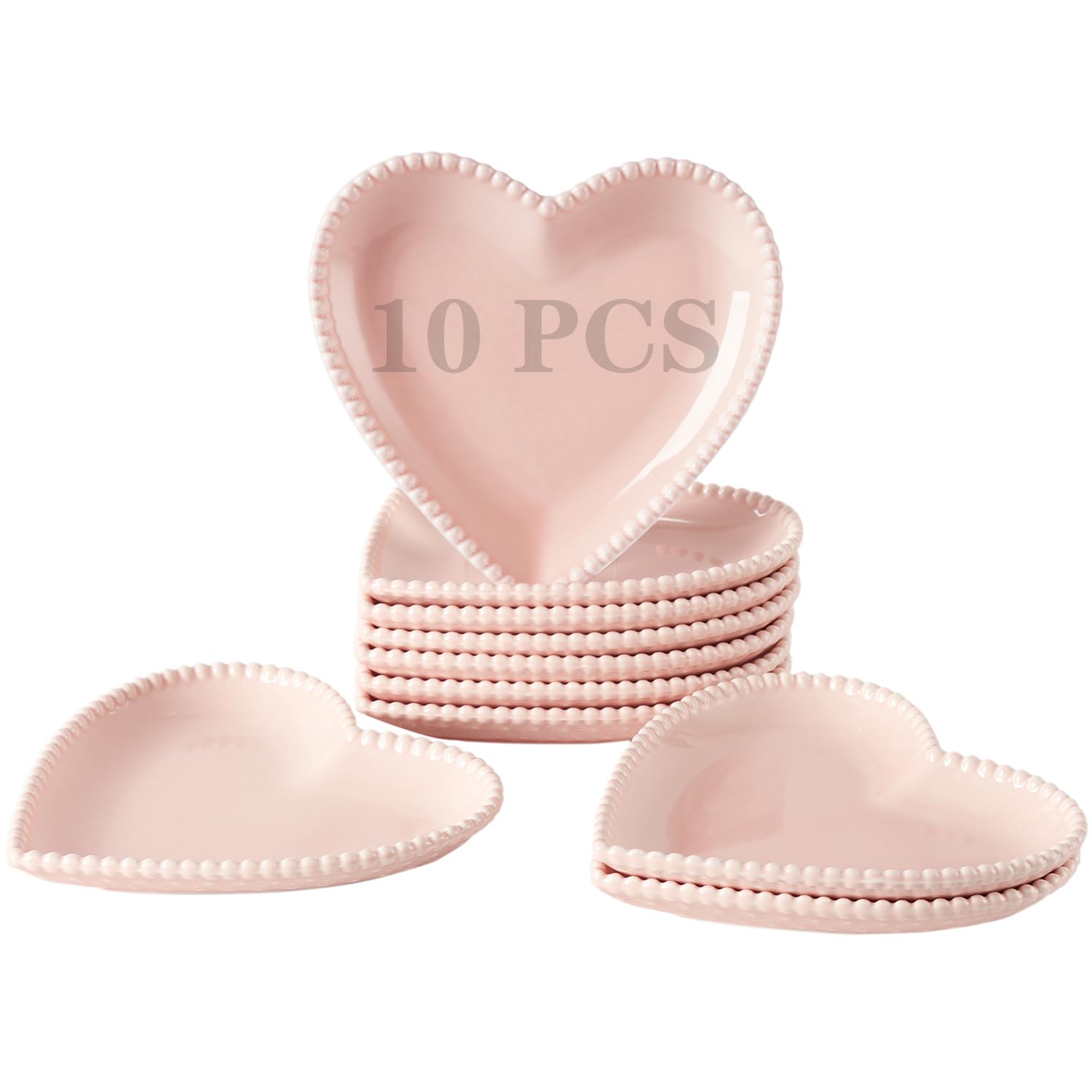 Photo 1 of OMAYKEY 6.3 Inch Ceramic Dessert Plates, Small Salad Plates, Porcelain Heart Shaped Appetizer Plates, Dinner Plates for Cake, Snack, Ice Cream, Microwave, Oven, Dishwasher Safe, Pink - Set of 10