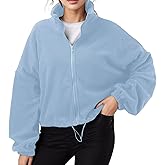 Ronony Women Coats Fall Oversized Cropped Sweatshirts Long Sleeve Zip Up Jackets Stand Collar Cozy Outwear Fashion Clothes